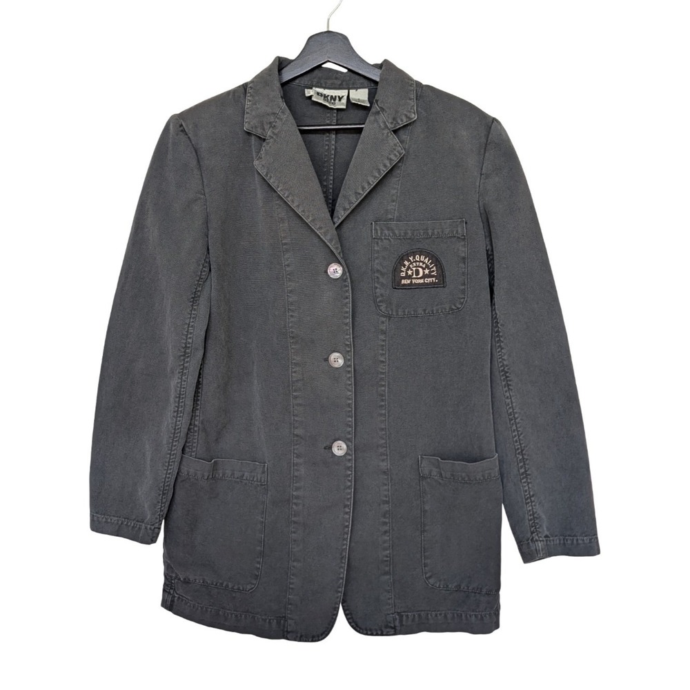 DKNY Jeans Blazer Jacket Womens Small Gray Cotton Workwear Utility NYC